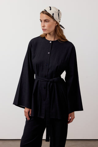 Pens Detaylı İkili Keten Takım - Siyah - Fushya Online