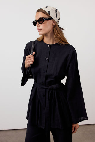 Pens Detaylı İkili Keten Takım - Siyah - Fushya Online