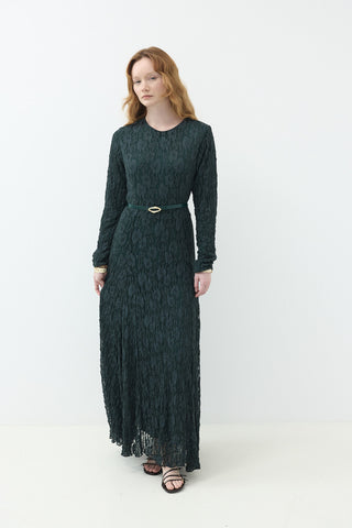 Kemerli Likralı Dantel Elbise Haki