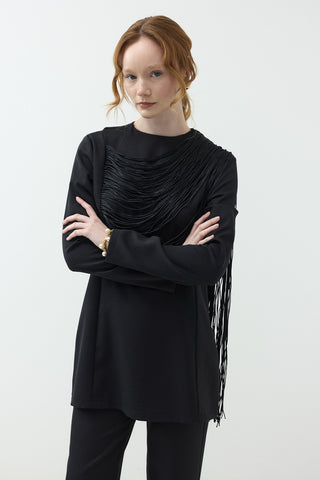 Püskül İp detaylı Pantolonlu Takım Siyah