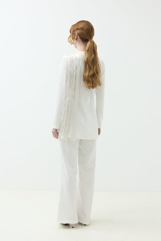 Püskül İp detaylı Pantolonlu Takım Ekru