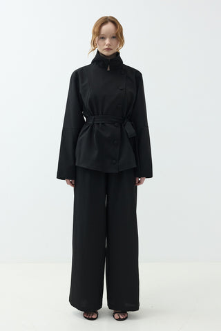 Çıtçıt Detaylı Ceket Pantolonlu Takım Siyah