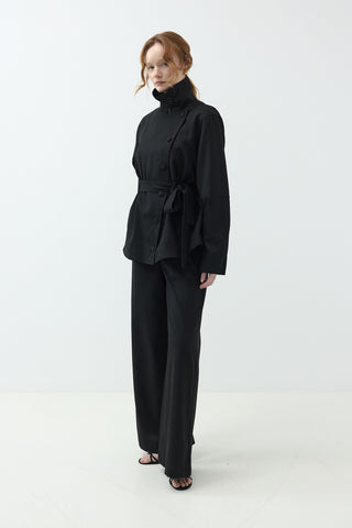 Çıtçıt Detaylı Ceket Pantolonlu Takım Siyah