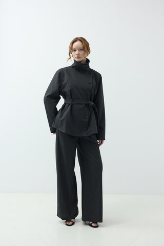 Çıtçıt Detaylı Ceket Pantolonlu Takım Siyah