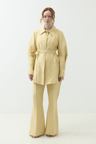 Kolları Taş Detaylı Pantolonlu Takım Sarı
