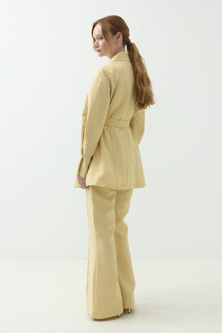 Kolları Taş Detaylı Pantolonlu Takım Sarı