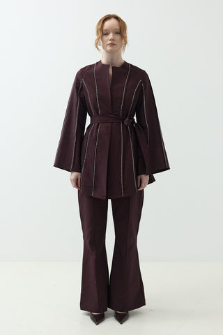 Nervür Taşlı Pantolonlu Takım Burganya