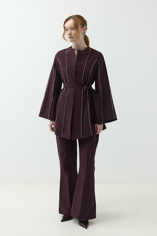 Nervür Taşlı Pantolonlu Takım Burganya