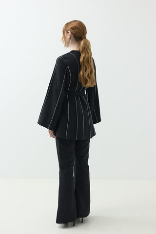 Nervür Taşlı Pantolonlu Takım Siyah