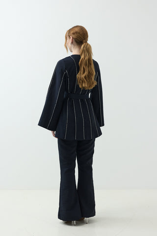 Nervür Taşlı Pantolonlu Takım Lacivert