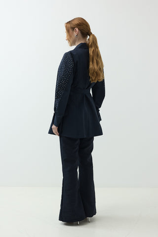 Kolları Taş Detaylı Pantolonlu Takım Lacivert