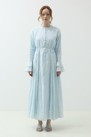 Düğme Detaylı Modal Brode Elbise Bebe Mavisi