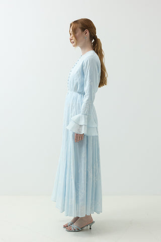 Düğme Detaylı Modal Brode Elbise Bebe Mavisi