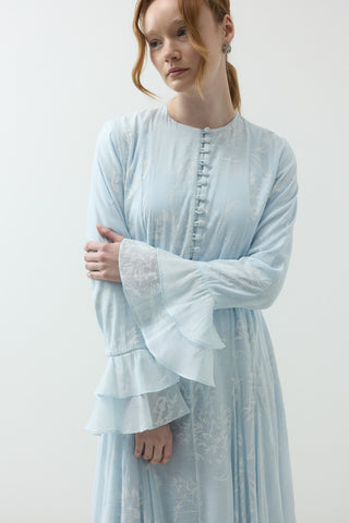 Düğme Detaylı Modal Brode Elbise Bebe Mavisi