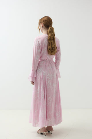 Düğme Detaylı Modal Brode Elbise Pembe