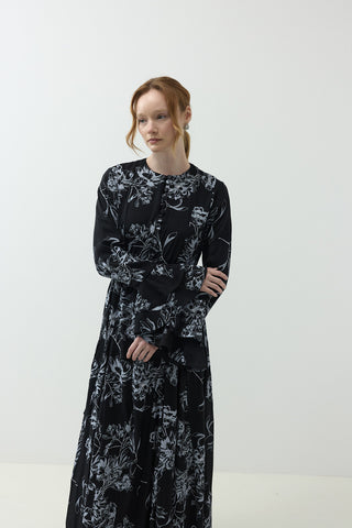 Düğme Detaylı Modal Brode Elbise Siyah