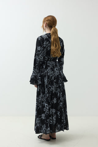 Düğme Detaylı Modal Brode Elbise Siyah