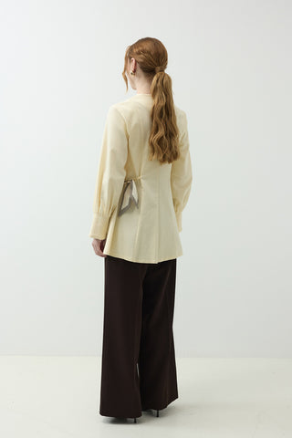 Fular Kemer Detaylı Gabardin Kot Ceket Sarı