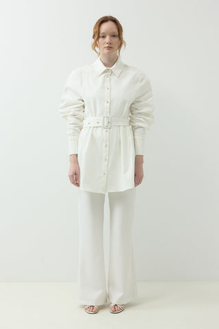 Kemer Detaylı Kot Gabardin Ceket Ekru