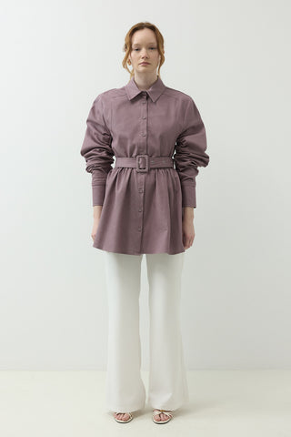 Kemer Detaylı Kot Gabardin Ceket Gül