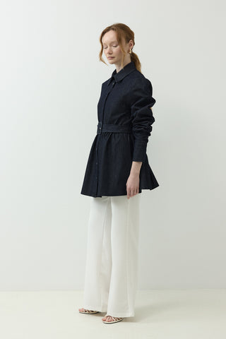 Kemer Detaylı Kot Gabardin Ceket Lacivert