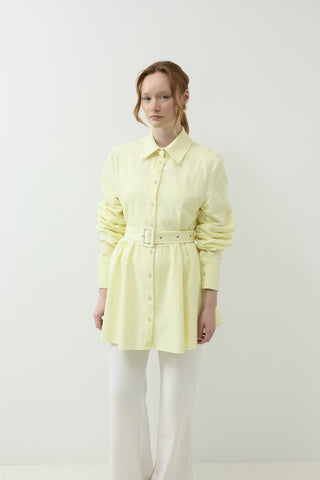 Kemer Detaylı Kot Gabardin Ceket Sarı