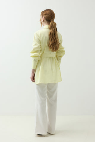 Kemer Detaylı Kot Gabardin Ceket Sarı