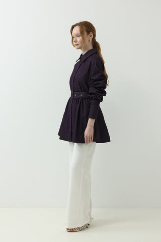 Kemer Detaylı Kot Gabardin Ceket Burgonya