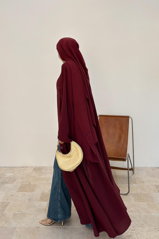 Taş İşlemeli Abaya Bordo