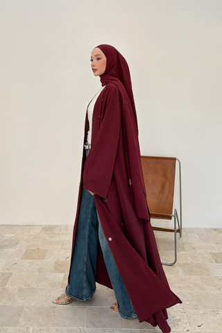 Taş İşlemeli Abaya Bordo