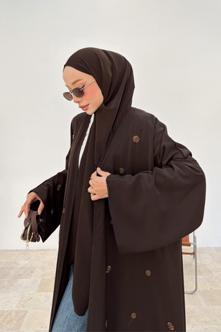 Taş İşlemeli Abaya Kahverengi