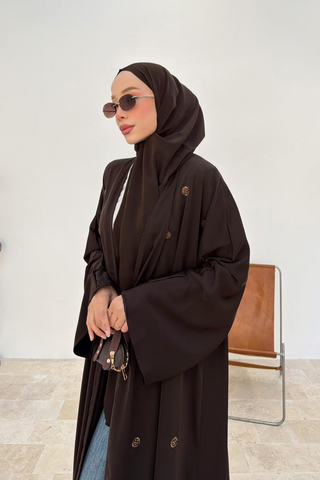 Taş İşlemeli Abaya Kahverengi