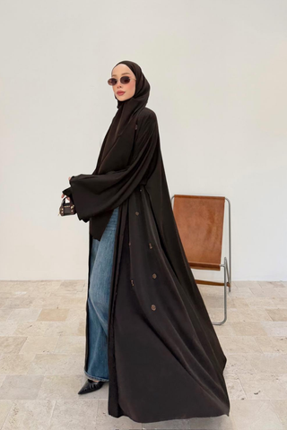 Taş İşlemeli Abaya Kahverengi