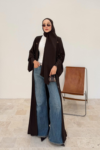 Taş İşlemeli Abaya Kahverengi
