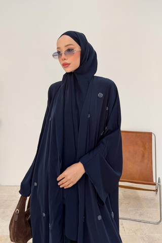 Taş İşlemeli Abaya Lacivert