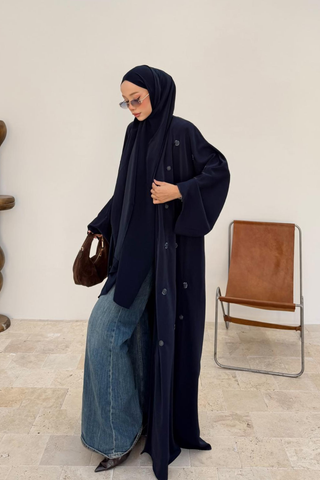 Taş İşlemeli Abaya Lacivert