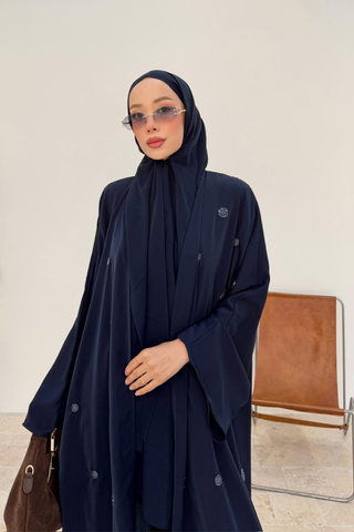 Taş İşlemeli Abaya Lacivert