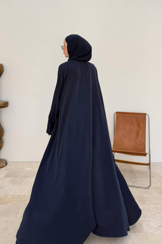 Taş İşlemeli Abaya Lacivert