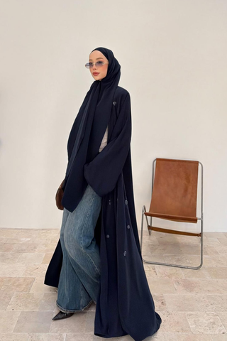 Taş İşlemeli Abaya Lacivert
