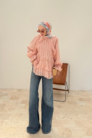 Volan Detaylı Katmanlı Gömlek Pembe
