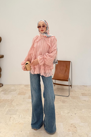Volan Detaylı Katmanlı Gömlek Pembe