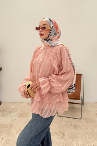 Volan Detaylı Katmanlı Gömlek Pembe