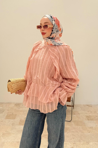 Volan Detaylı Katmanlı Gömlek Pembe
