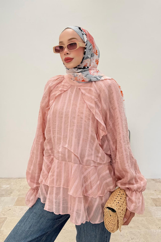 Volan Detaylı Katmanlı Gömlek Pembe