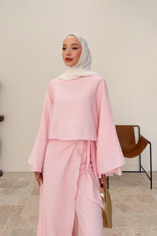 Pelerin Detaylı Pantolonlu İkili Takım Pembe