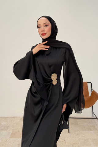 Bel Aksesuarlı Çapraz Kapama Abiye Siyah