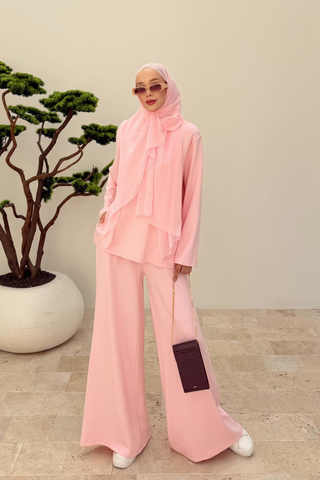 Dökümlü Pantolonlu Takım Pembe