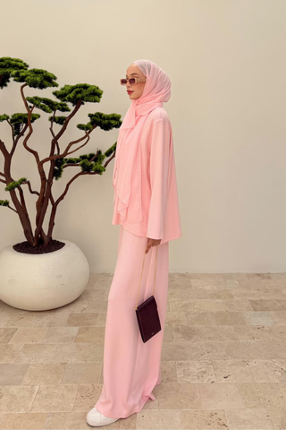 Dökümlü Pantolonlu Takım Pembe