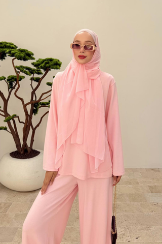 Dökümlü Pantolonlu Takım Pembe