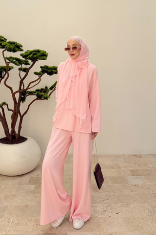 Dökümlü Pantolonlu Takım Pembe